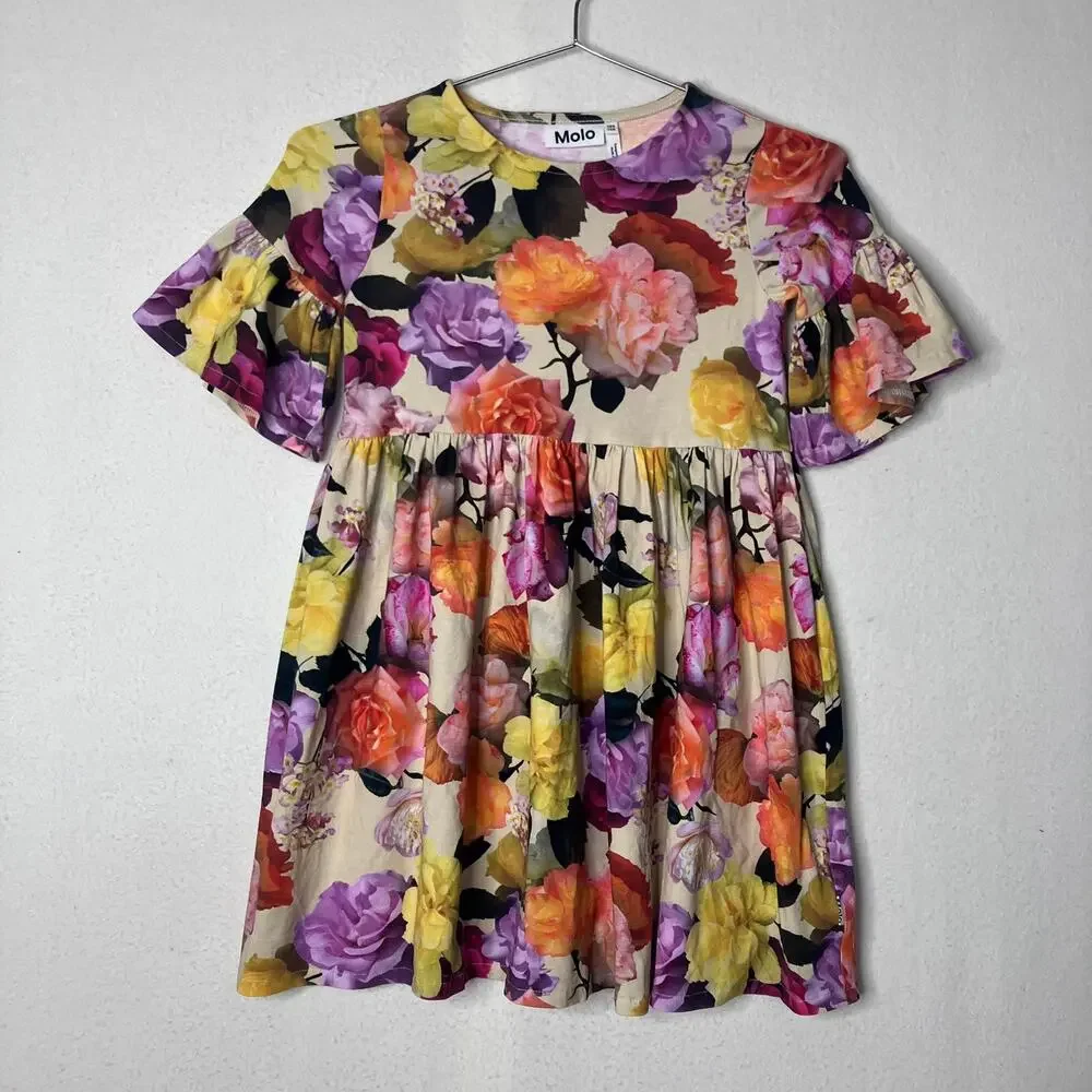 Molo Organic Cotton Floral Dress 7/8 Girls Chastity Rose